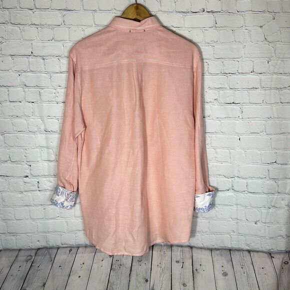 Tommy Bahama Jeans Island Crafted Red Striped Linen Blend Button Down Shirt M - Picture 6 of 10